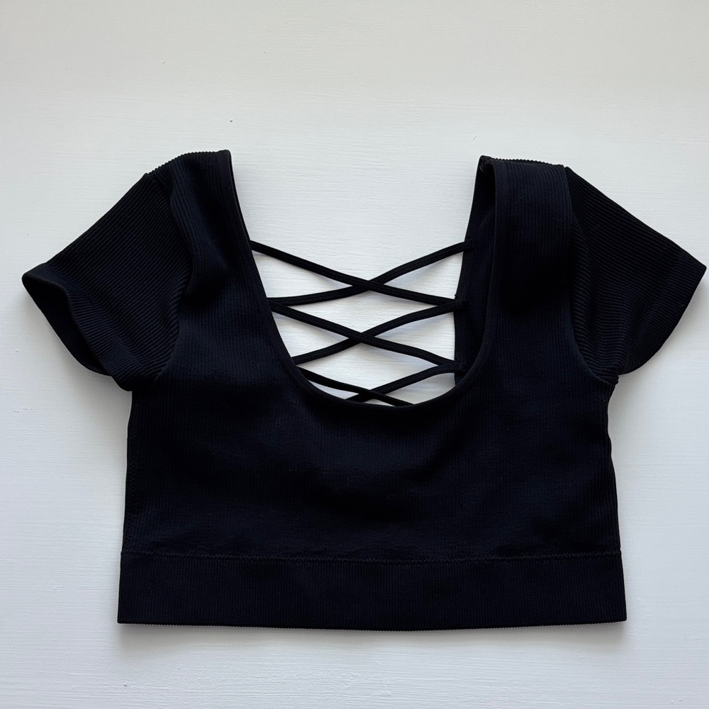 Aerie Black Crisscross Back Crop Top